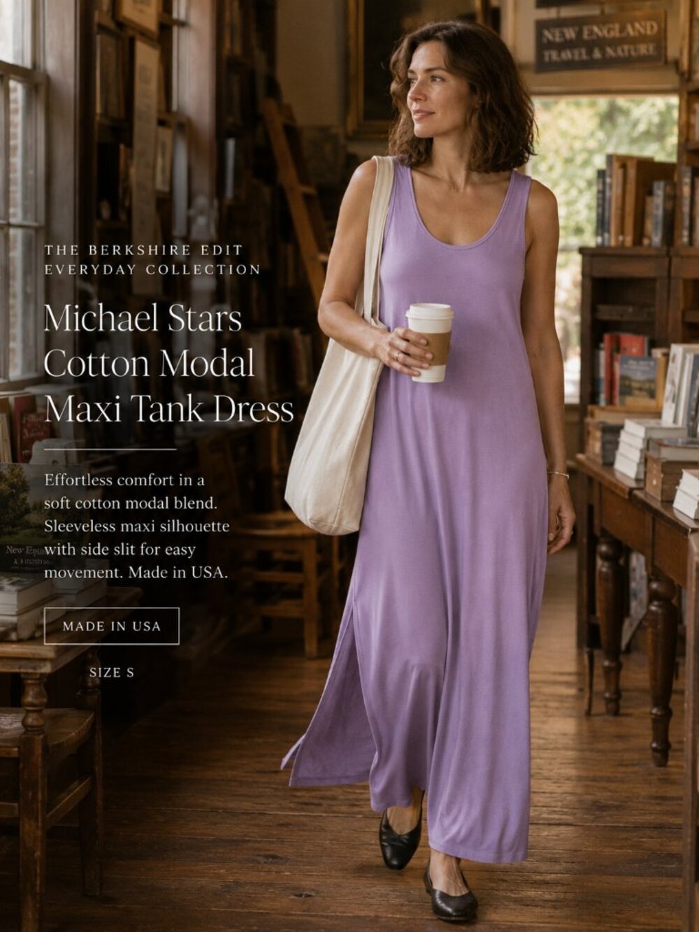 Michael Stars Lavender Cotton Modal Maxi Tank Dress Side Slit USA S
